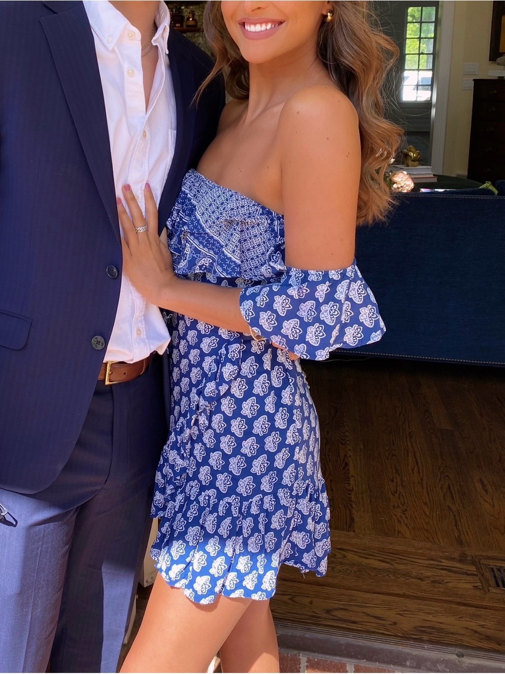 Ocean Drive Blue and White Strapless Floral Mini Dress